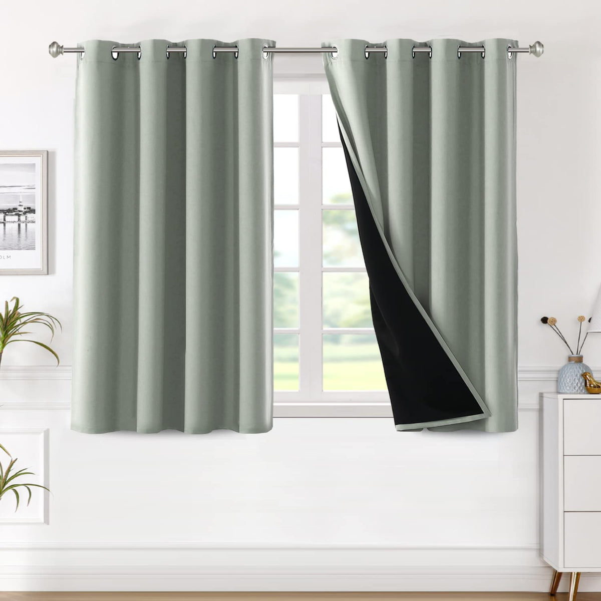 H.VERSAILTEX 100% Blackout Lined Curtains, 2 Thick Layers Completely Blackout Window Treatment Thermal Insulated Drapes for Kitchen/Bedroom (1 Pair, 52" Width x 63" Length Each Panel, Navy)