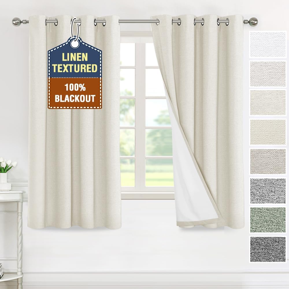 H.VERSAILTEX Linen 100% Blackout Drapes Full Coverage Heat Blocking Curtains for Bedroom