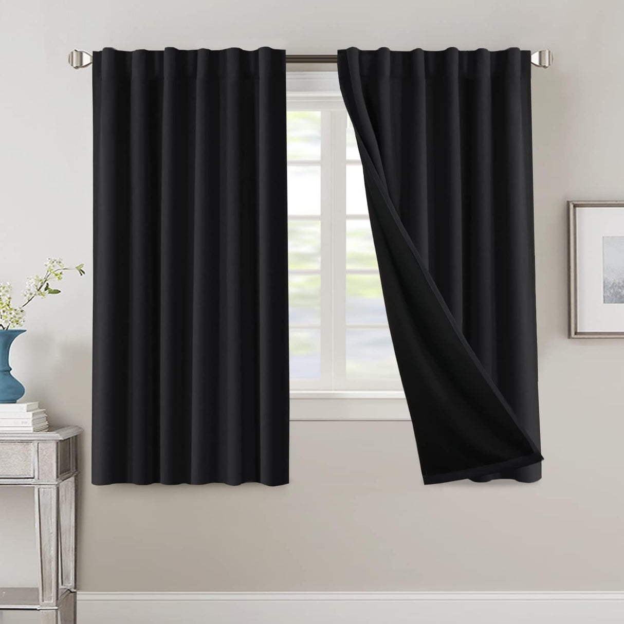 H.VERSAILTEX 100% Blackout Curtains for Bedroom with Black Liner Full Room Darkening Back Tab Rod Pocket 2 Panels