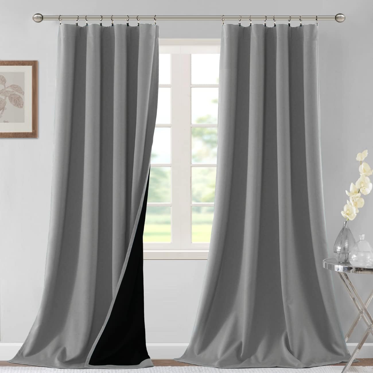 H.VERSAILTEX 100% Blackout Short Curtains for Bedroom Kitchen Privacy Energy Saving Curtain Tiers Set of 2