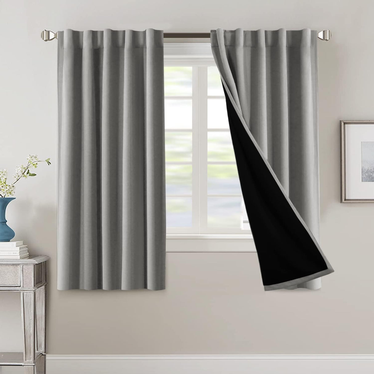 H.VERSAILTEX 100% Blackout Curtains for Bedroom with Black Liner Full Room Darkening Back Tab Rod Pocket 2 Panels
