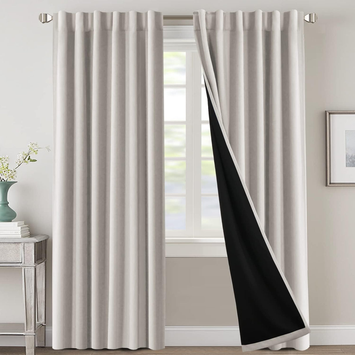 H.VERSAILTEX 100% Blackout Curtains for Bedroom with Black Liner Full Room Darkening Back Tab Rod Pocket 2 Panels
