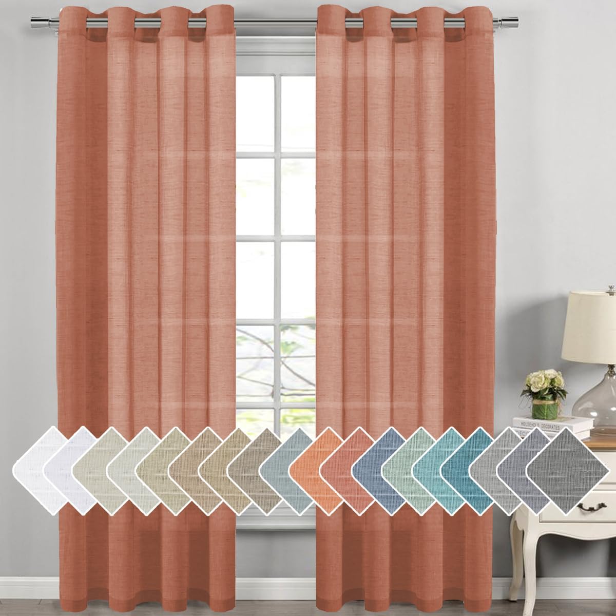 Natural Linen Semi Sheer Curtains Grommet Soft Privacy Drapes