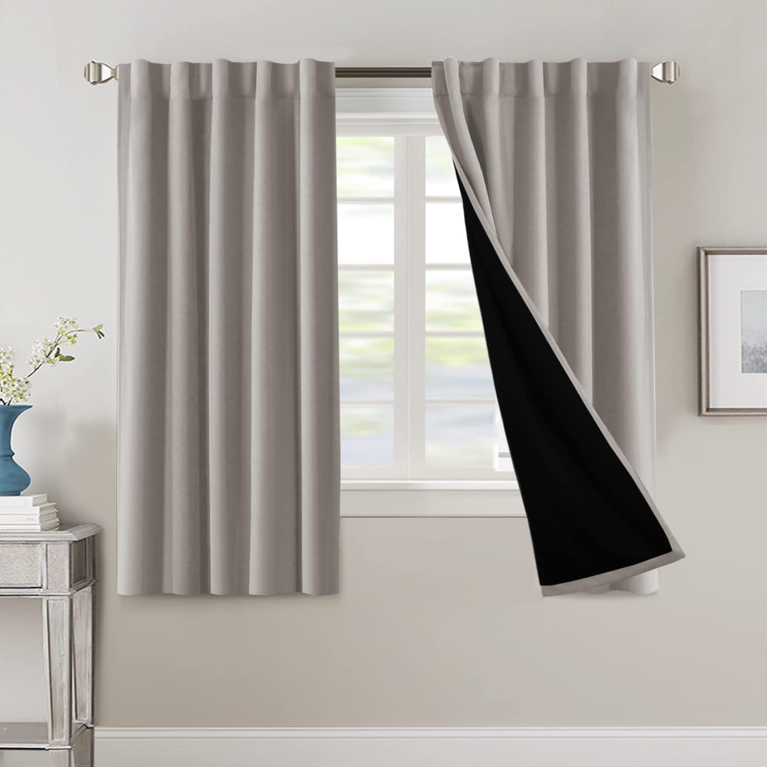 H.VERSAILTEX 100% Blackout Curtains for Bedroom with Black Liner Full Room Darkening Back Tab Rod Pocket 2 Panels