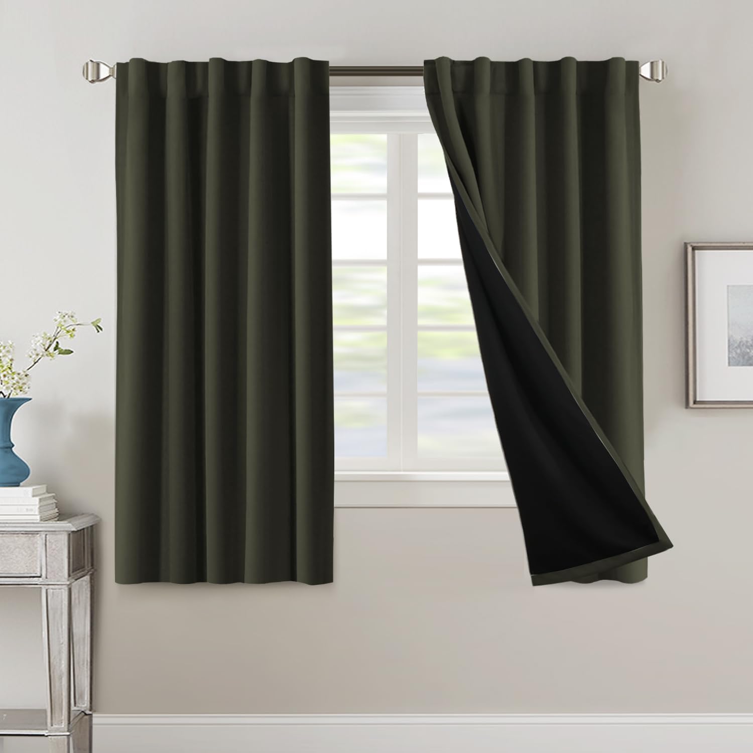 H.VERSAILTEX 100% Blackout Curtains for Bedroom with Black Liner Full Room Darkening Back Tab Rod Pocket 2 Panels