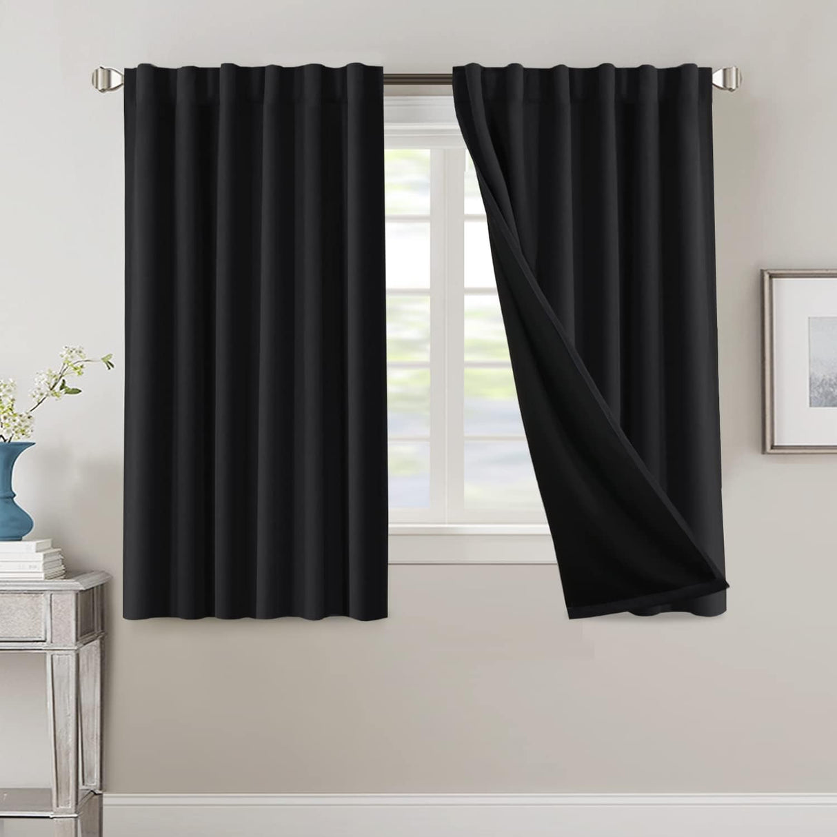 H.VERSAILTEX 100% Blackout Curtains for Bedroom with Black Liner Full Room Darkening Back Tab Rod Pocket 2 Panels
