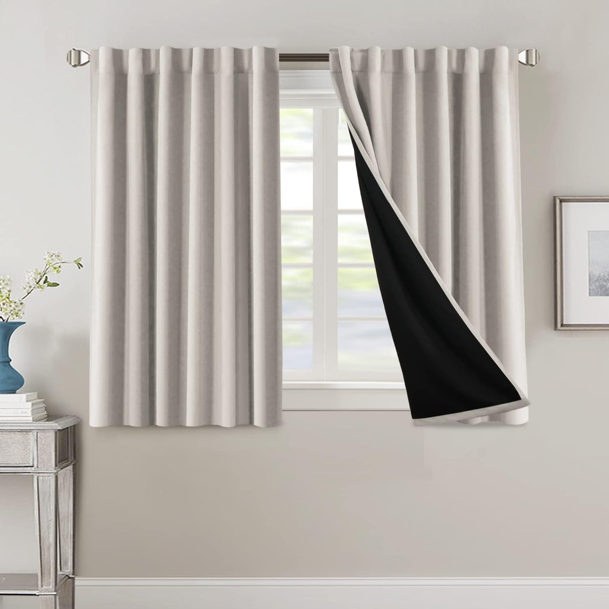 H.VERSAILTEX 100% Blackout Curtains for Bedroom with Black Liner Full Room Darkening Back Tab Rod Pocket 2 Panels