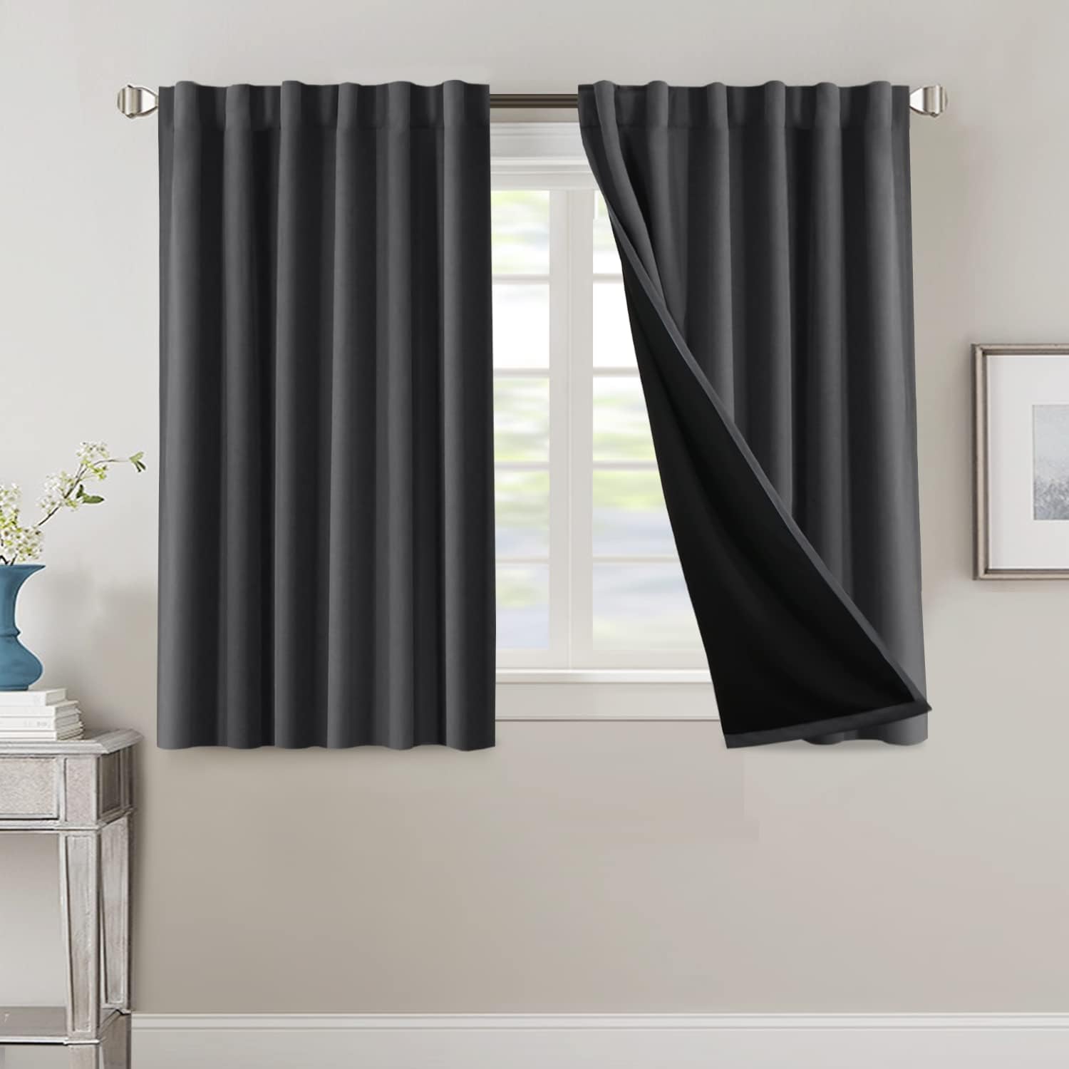 H.VERSAILTEX 100% Blackout Curtains for Bedroom with Black Liner Full Room Darkening Back Tab Rod Pocket 2 Panels