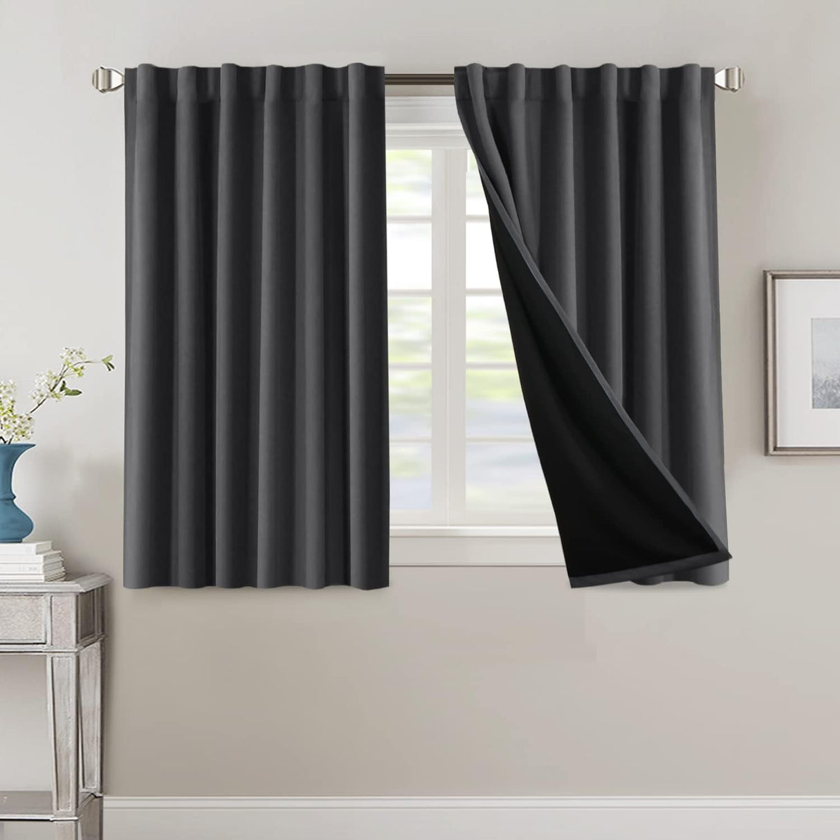 H.VERSAILTEX 100% Blackout Curtains for Bedroom with Black Liner Full Room Darkening Back Tab Rod Pocket 2 Panels