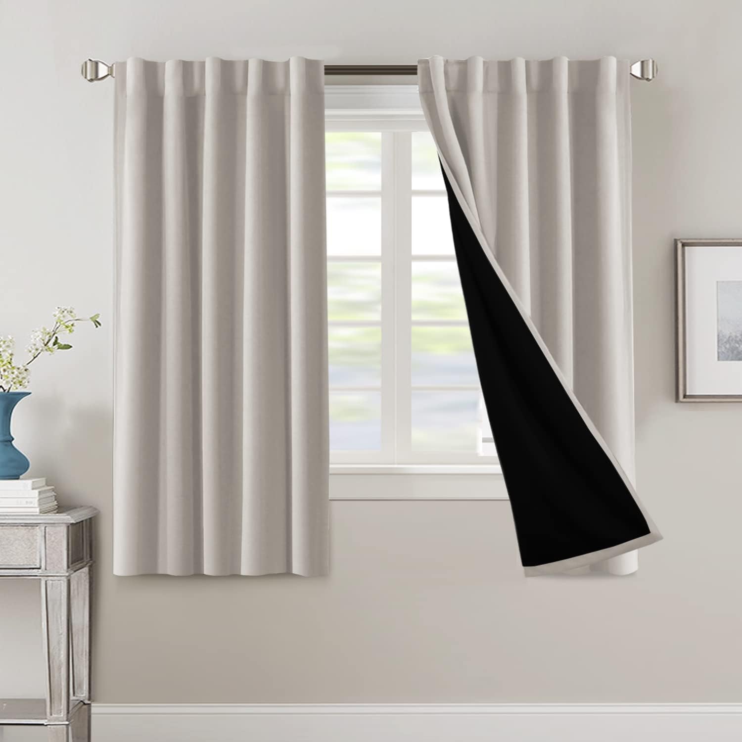 H.VERSAILTEX 100% Blackout Curtains for Bedroom with Black Liner Full Room Darkening Back Tab Rod Pocket 2 Panels