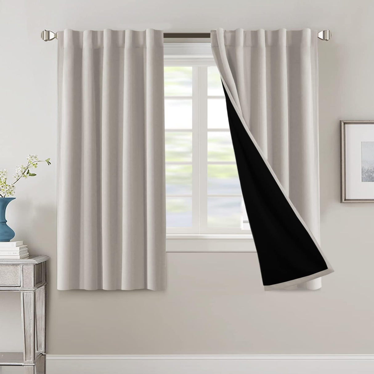 H.VERSAILTEX 100% Blackout Curtains for Bedroom with Black Liner Full Room Darkening Back Tab Rod Pocket 2 Panels