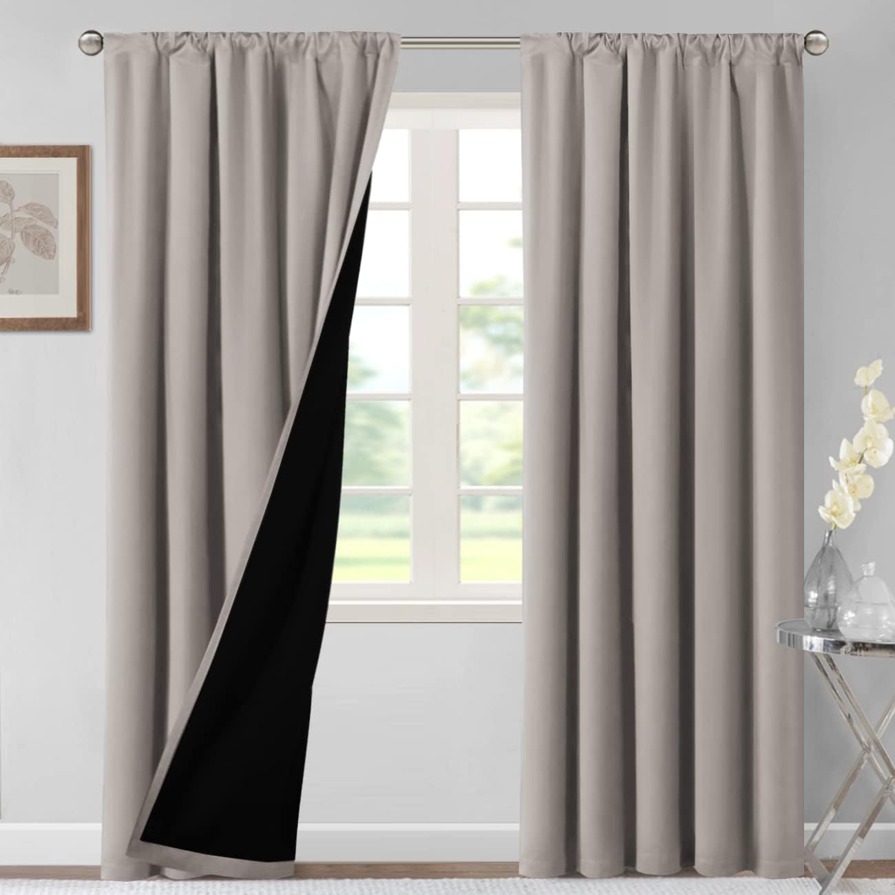H.VERSAILTEX 100% Blackout Short Curtains for Bedroom Kitchen Privacy Energy Saving Curtain Tiers Set of 2