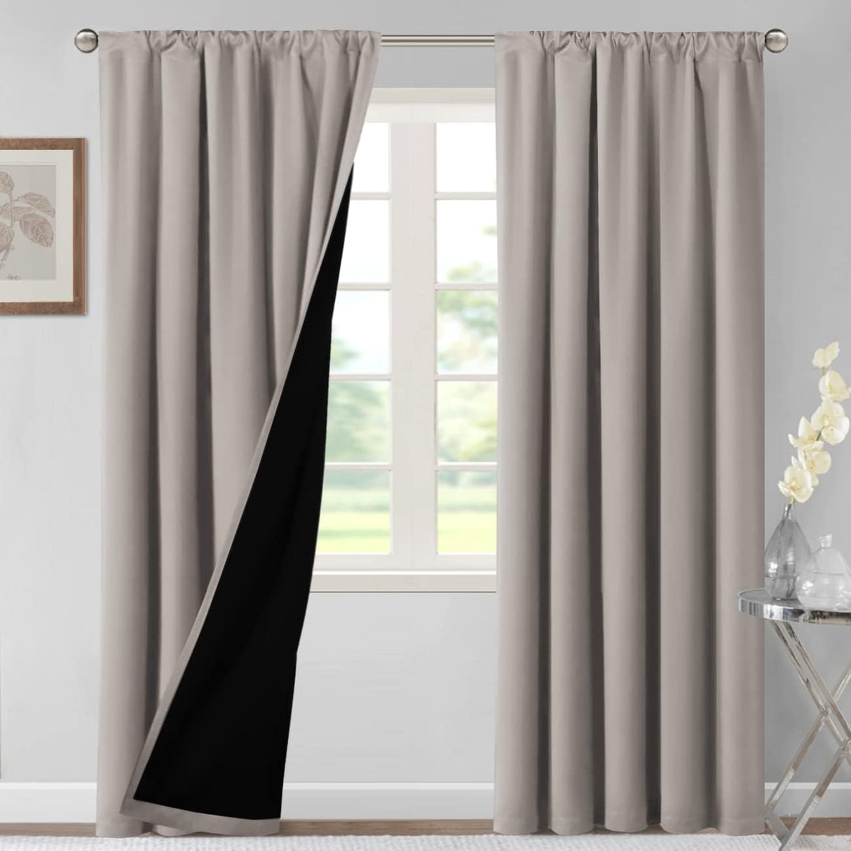 H.VERSAILTEX 100% Blackout Short Curtains for Bedroom Kitchen Privacy Energy Saving Curtain Tiers Set of 2