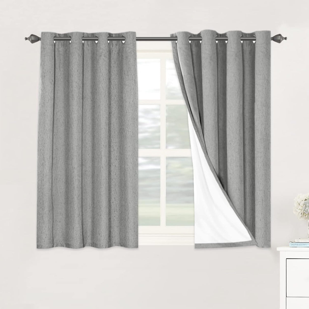 Linen Blackout Thermal Insulated  White Liner Grommet Top Curtains