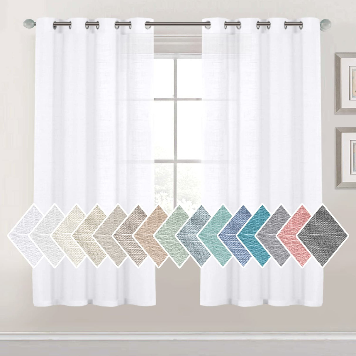 H.VERSAILTEX Linen Sheer Curtains 84 Inch Length Semi Sheer Curtains for Living Room Light Filtering Curtains, 2 Panels (52" W x 84" L, Sea Mist)