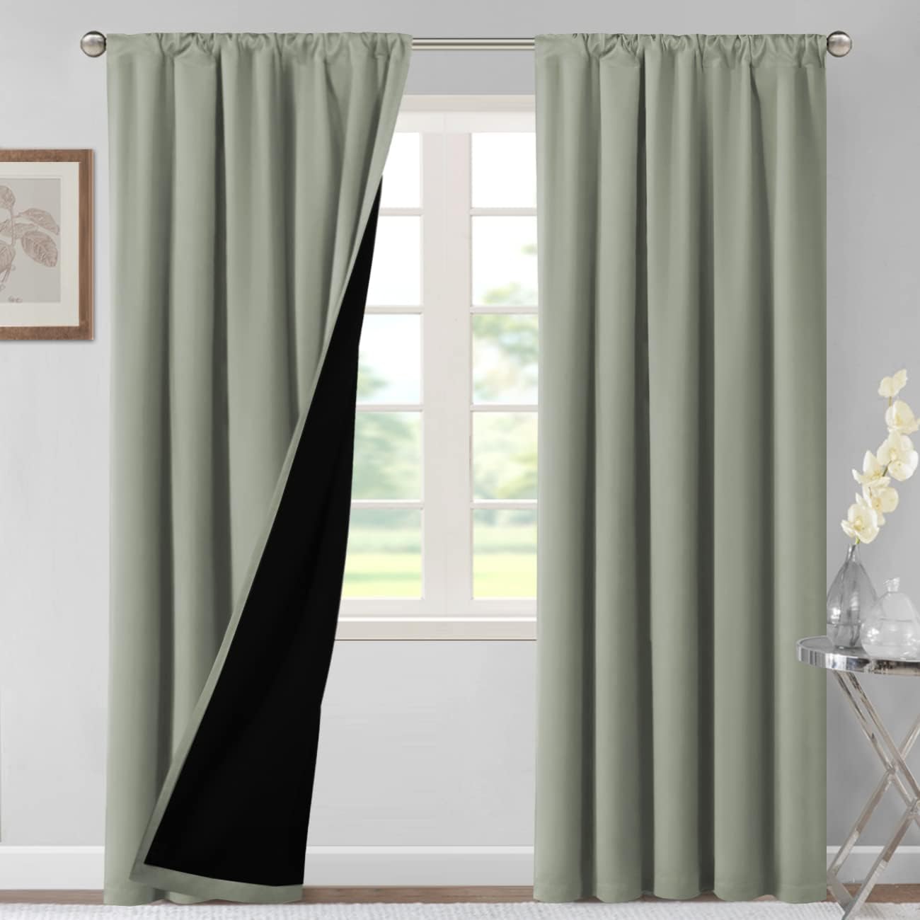 H.VERSAILTEX 100% Blackout Short Curtains for Bedroom Kitchen Privacy Energy Saving Curtain Tiers Set of 2