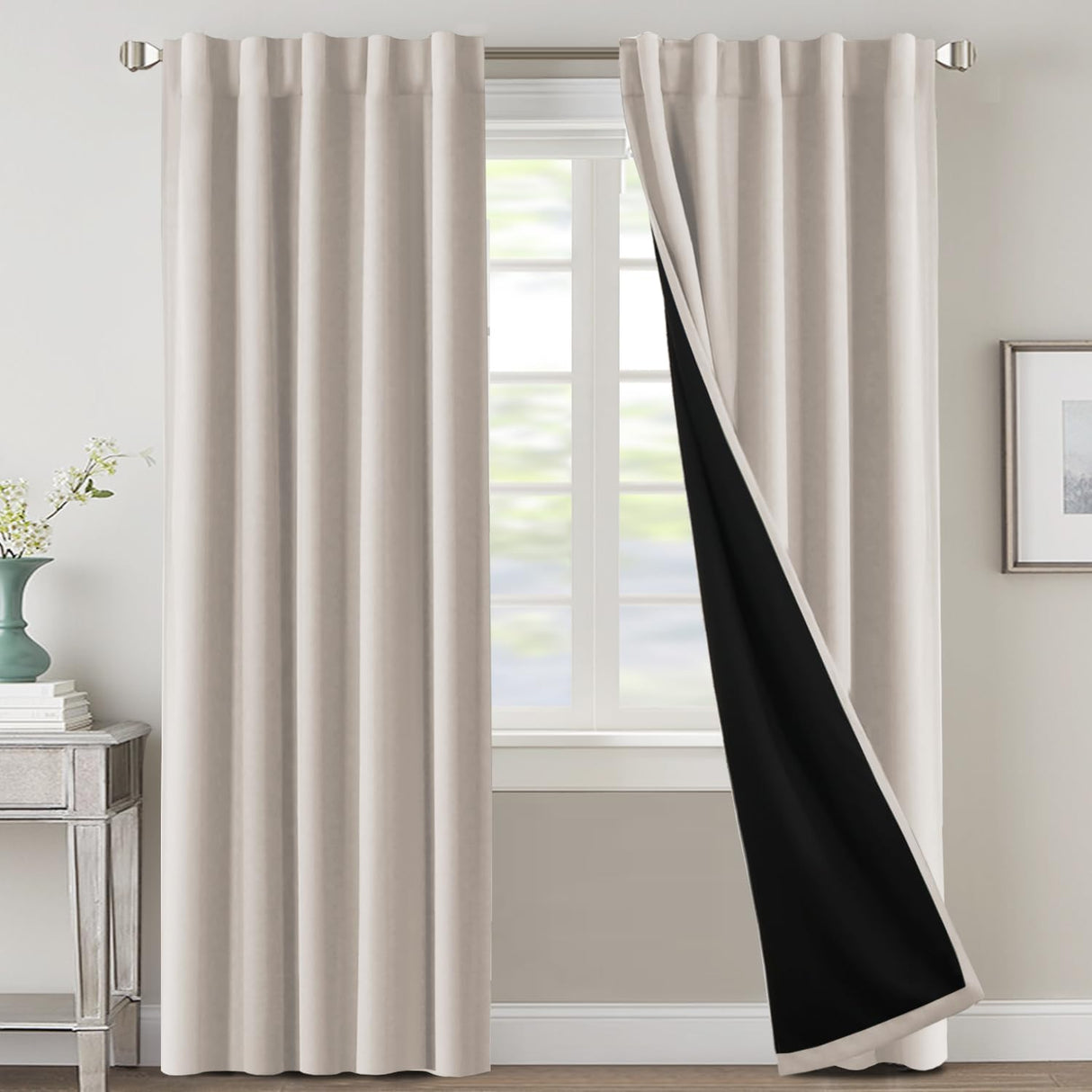H.VERSAILTEX 100% Blackout Curtains for Bedroom with Black Liner Full Room Darkening Back Tab Rod Pocket 2 Panels