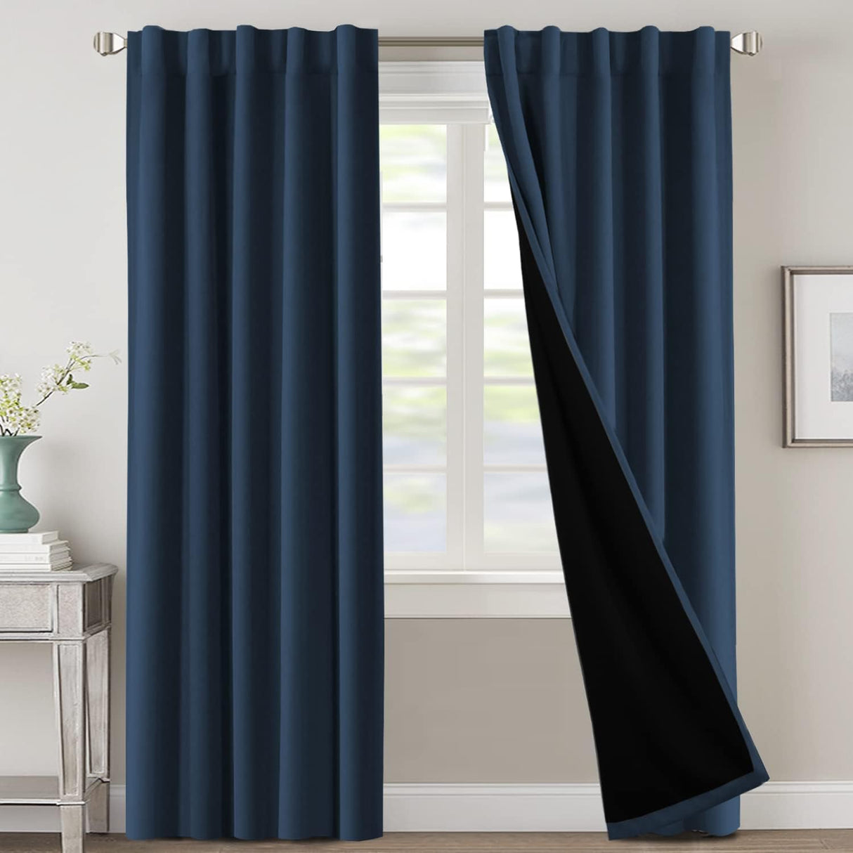 H.VERSAILTEX 100% Blackout Curtains for Bedroom with Black Liner Full Room Darkening Back Tab Rod Pocket 2 Panels