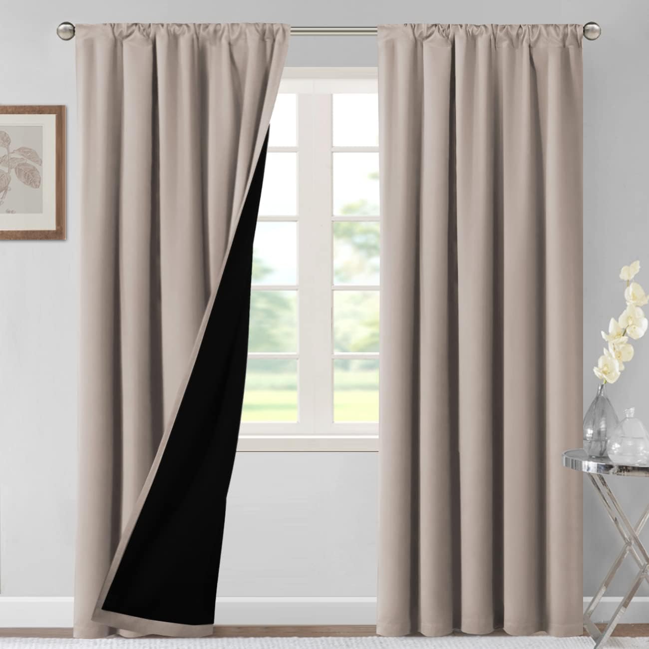 H.VERSAILTEX 100% Blackout Short Curtains for Bedroom Kitchen Privacy Energy Saving Curtain Tiers Set of 2