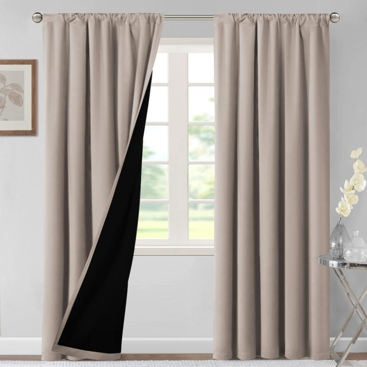 H.VERSAILTEX 100% Blackout Short Curtains for Bedroom Kitchen Privacy Energy Saving Curtain Tiers Set of 2