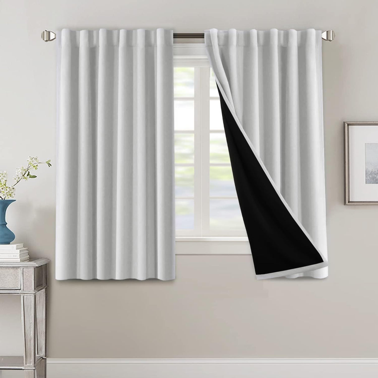 H.VERSAILTEX 100% Blackout Curtains for Bedroom with Black Liner Full Room Darkening Back Tab Rod Pocket 2 Panels