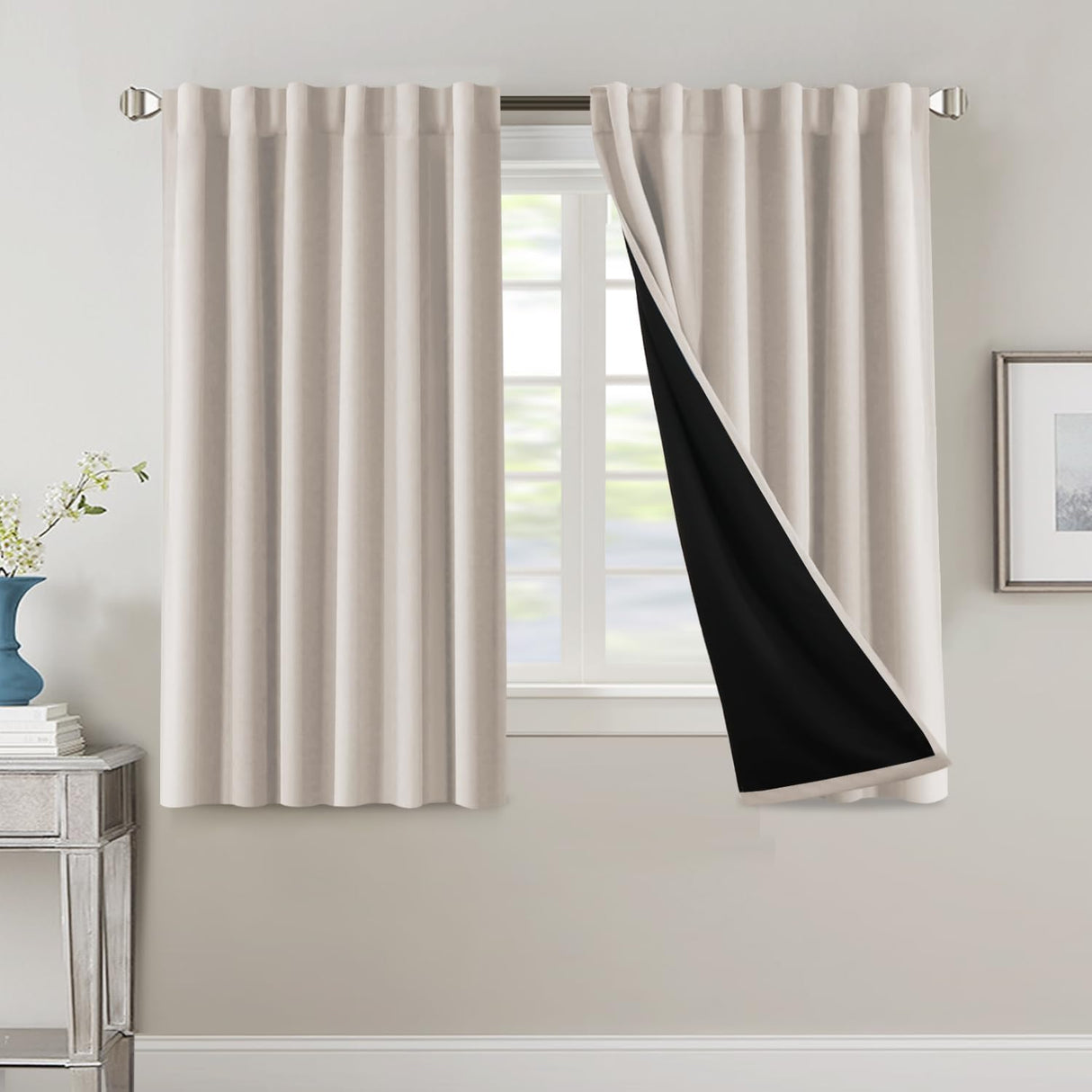 H.VERSAILTEX 100% Blackout Curtains for Bedroom with Black Liner Full Room Darkening Back Tab Rod Pocket 2 Panels
