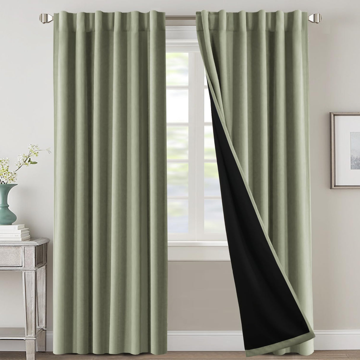 H.VERSAILTEX 100% Blackout Curtains for Bedroom with Black Liner Full Room Darkening Back Tab Rod Pocket 2 Panels