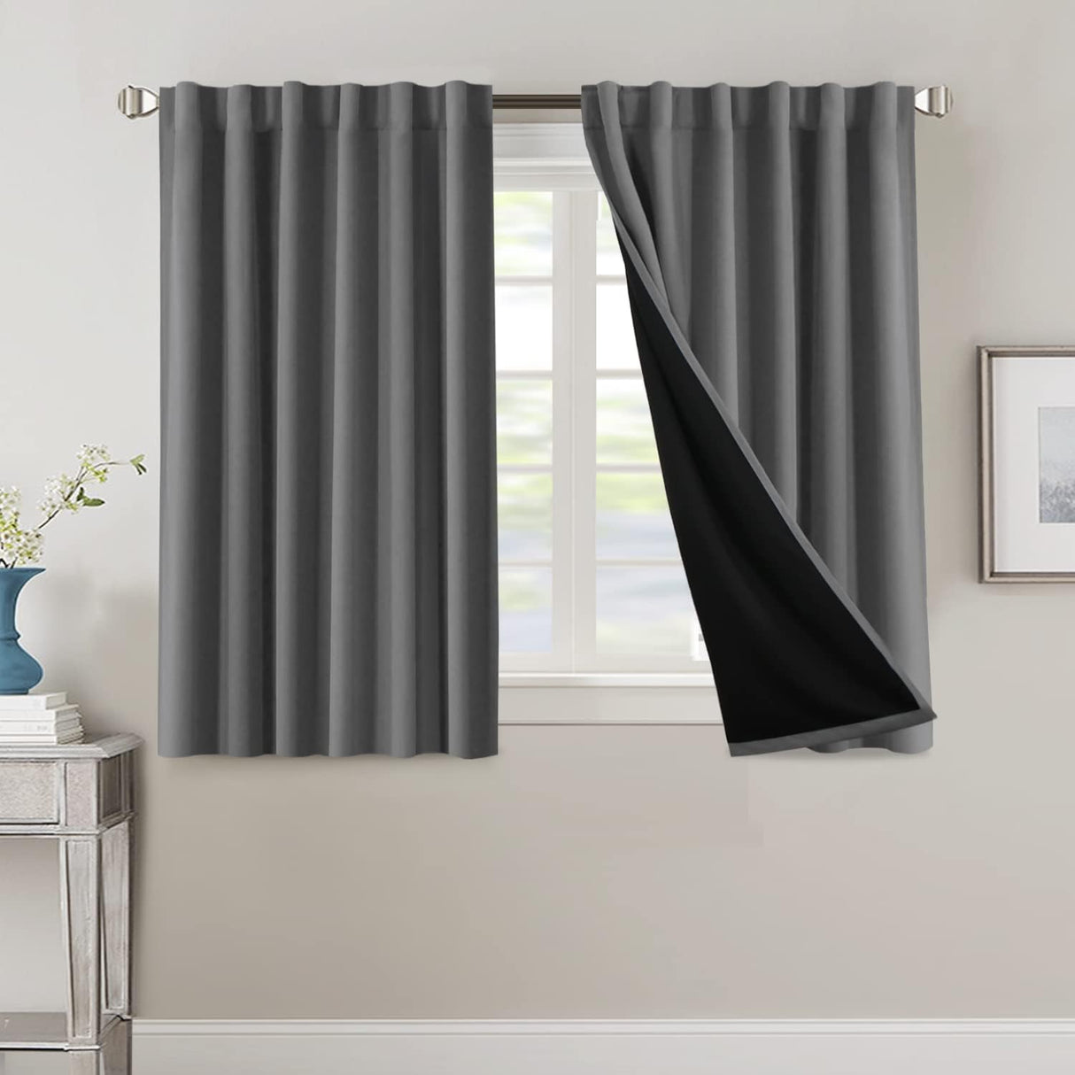 H.VERSAILTEX 100% Blackout Curtains for Bedroom with Black Liner Full Room Darkening Back Tab Rod Pocket 2 Panels