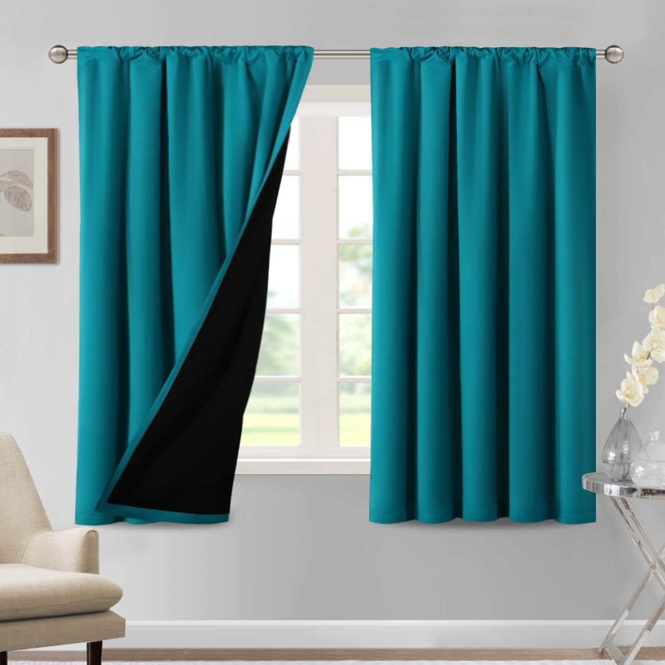 H.VERSAILTEX 100% Blackout Short Curtains for Bedroom Kitchen Privacy Energy Saving Curtain Tiers Set of 2