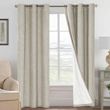 Linen Blackout Thermal Insulated  White Liner Grommet Top Curtains