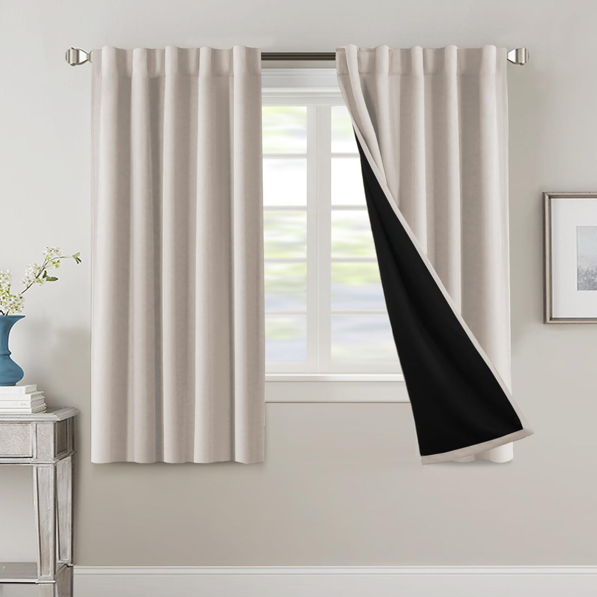 H.VERSAILTEX 100% Blackout Curtains for Bedroom with Black Liner Full Room Darkening Back Tab Rod Pocket 2 Panels