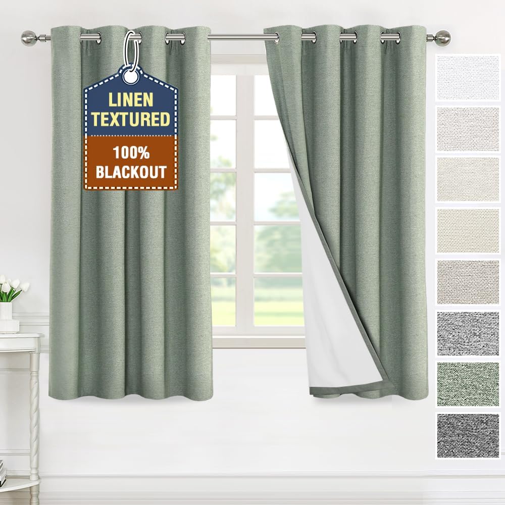 H.VERSAILTEX Linen 100% Blackout Drapes Full Coverage Heat Blocking Curtains for Bedroom