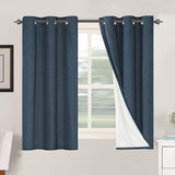 Linen Blackout Thermal Insulated  White Liner Grommet Top Curtains