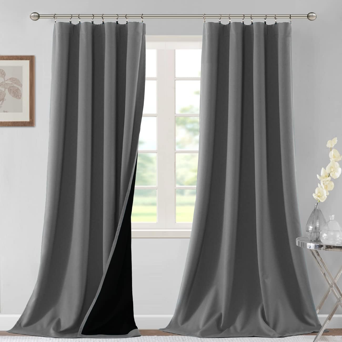 H.VERSAILTEX 100% Blackout Short Curtains for Bedroom Kitchen Privacy Energy Saving Curtain Tiers Set of 2