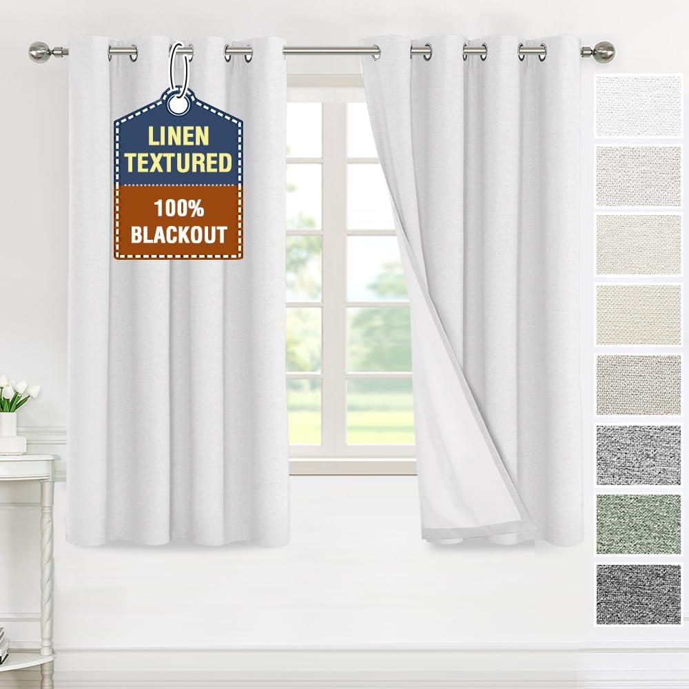 H.VERSAILTEX Linen 100% Blackout Drapes Full Coverage Heat Blocking Curtains for Bedroom