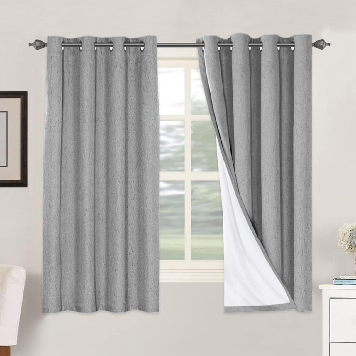 Linen Blackout Thermal Insulated  White Liner Grommet Top Curtains