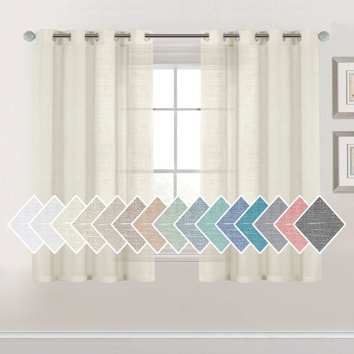 H.VERSAILTEX Linen Sheer Curtains 84 Inch Length Semi Sheer Curtains for Living Room Light Filtering Curtains, 2 Panels (52" W x 84" L, Sea Mist)