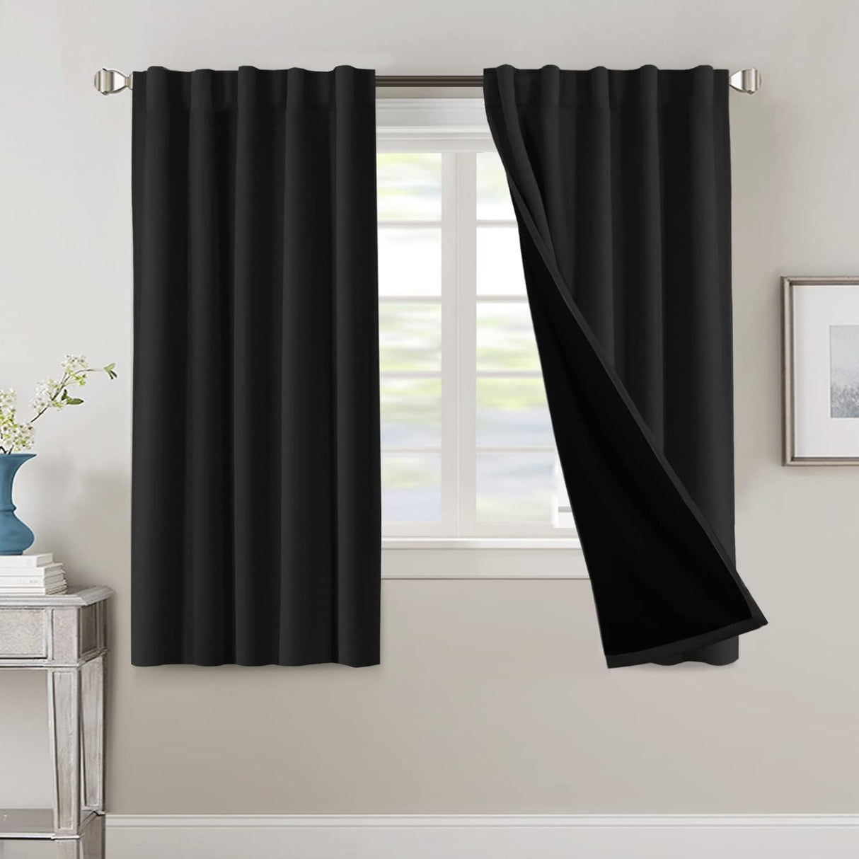 H.VERSAILTEX 100% Blackout Curtains for Bedroom with Black Liner Full Room Darkening Back Tab Rod Pocket 2 Panels
