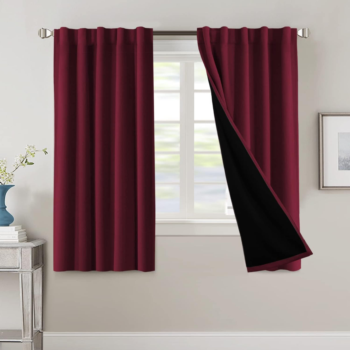 H.VERSAILTEX 100% Blackout Curtains for Bedroom with Black Liner Full Room Darkening Back Tab Rod Pocket 2 Panels