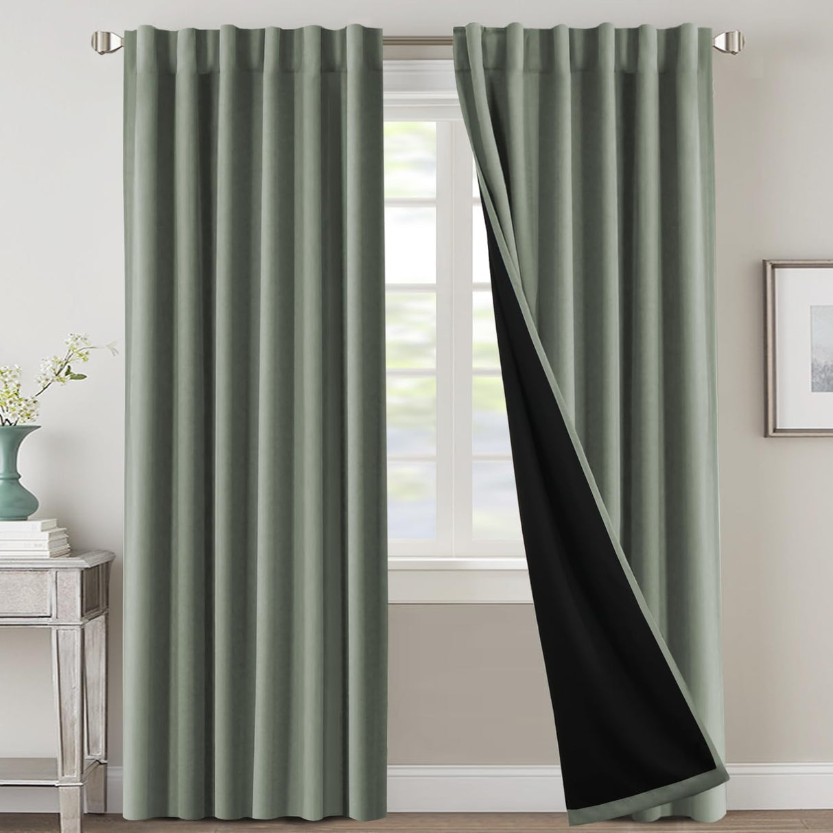 H.VERSAILTEX 100% Blackout Curtains for Bedroom with Black Liner Full Room Darkening Back Tab Rod Pocket 2 Panels