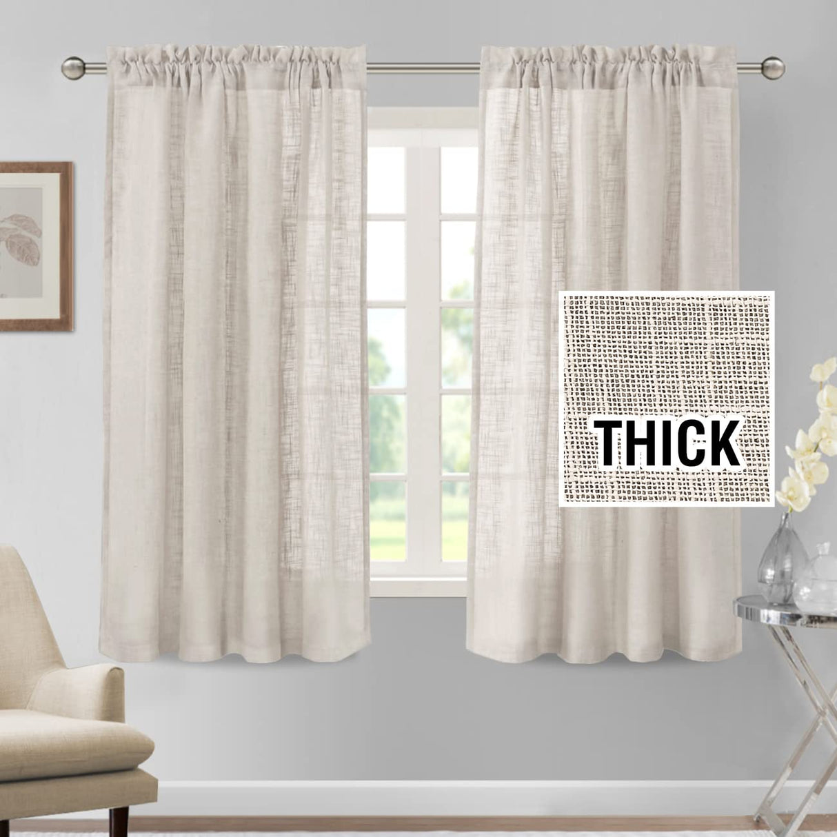 H.VERSAILTEX Linen Blended Curtains 84 Inches Long for Living Room and Bedroom - Light Filtering Rod Pocket, Burlap Textured, 2 Panel Sets, Stone Blue