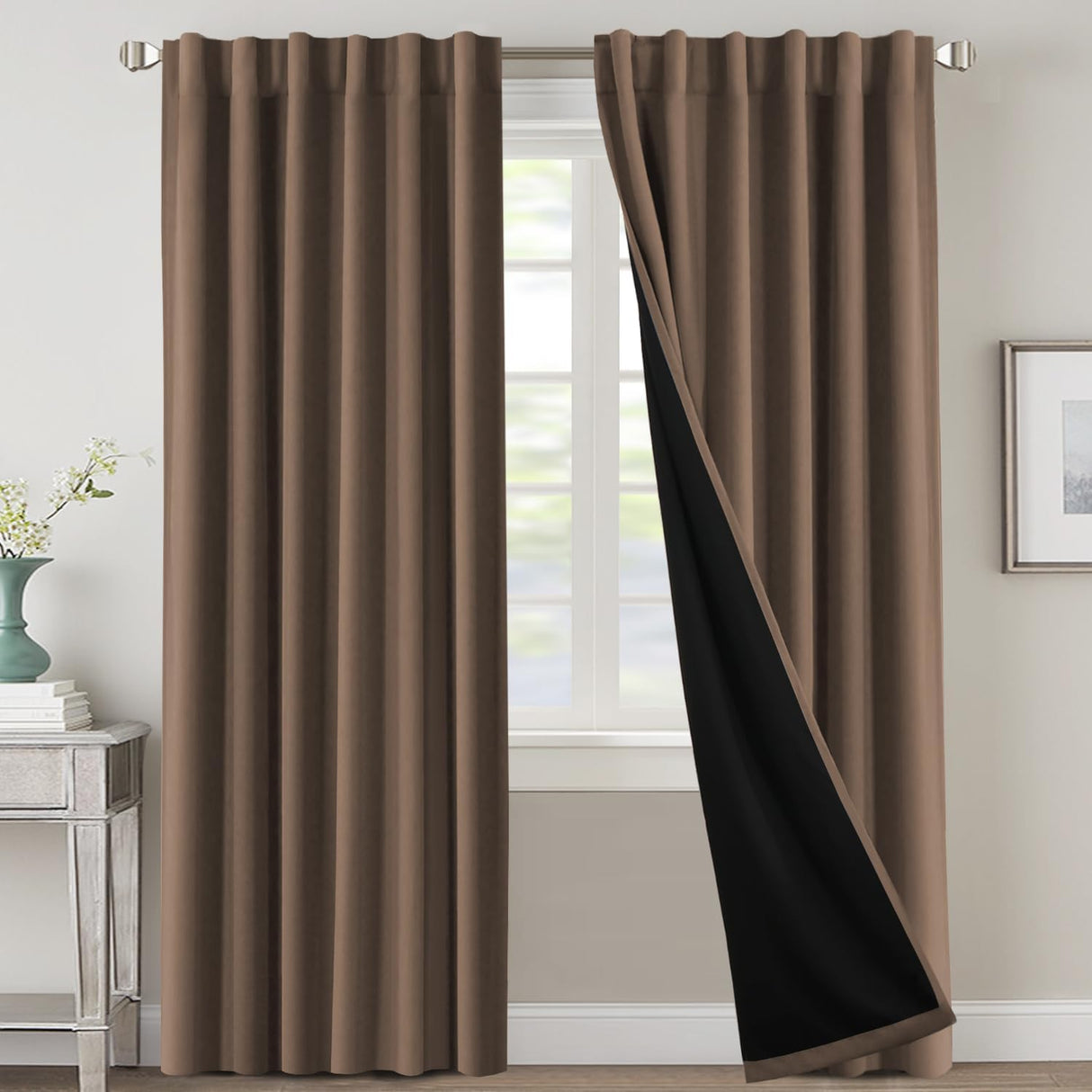 H.VERSAILTEX 100% Blackout Curtains for Bedroom with Black Liner Full Room Darkening Back Tab Rod Pocket 2 Panels