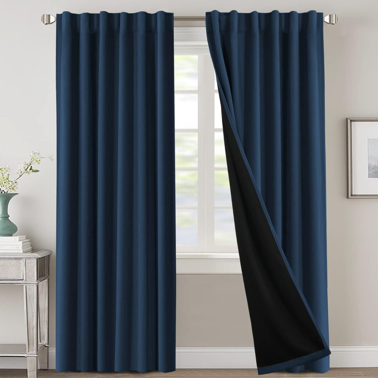 H.VERSAILTEX 100% Blackout Curtains for Bedroom with Black Liner Full Room Darkening Back Tab Rod Pocket 2 Panels