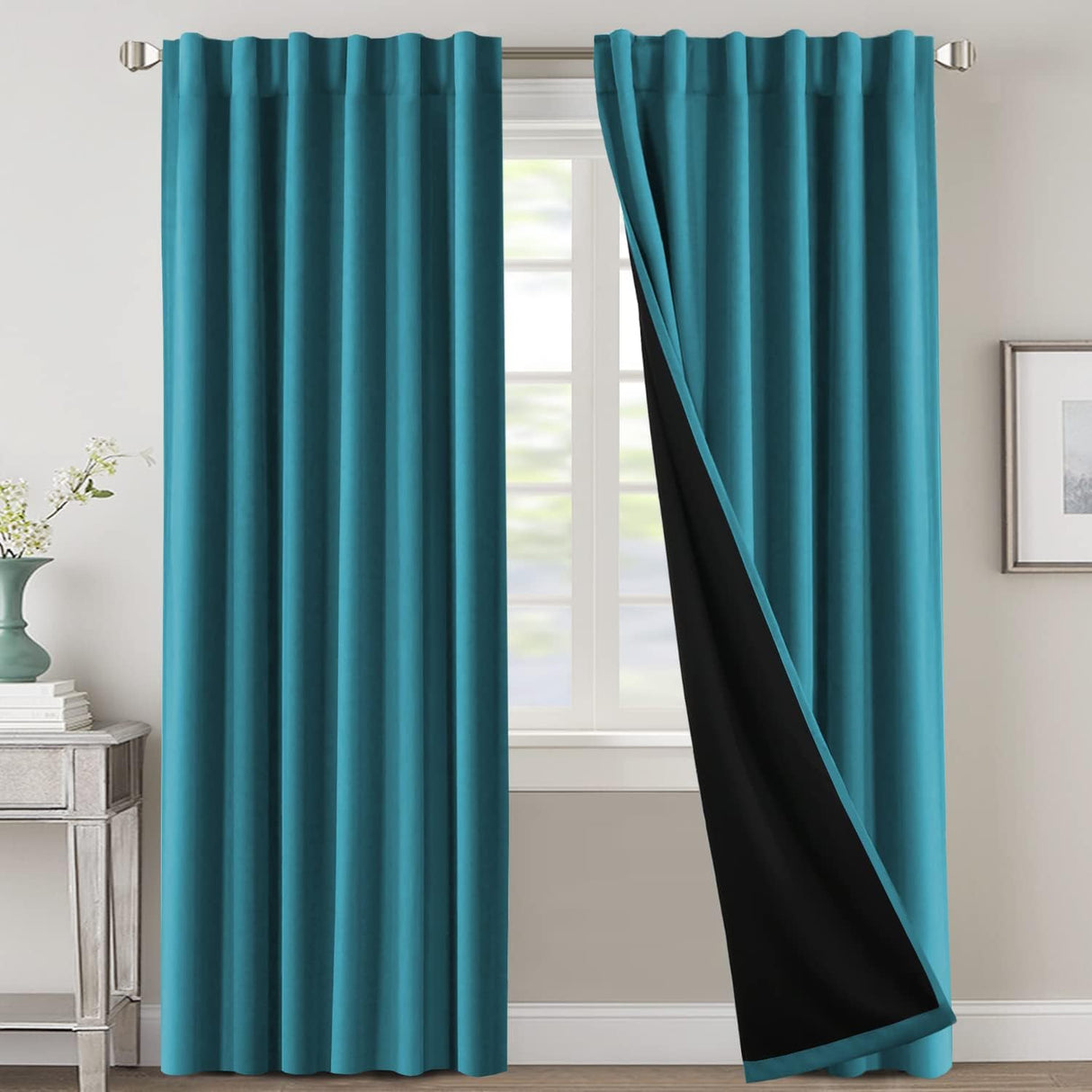 H.VERSAILTEX 100% Blackout Curtains for Bedroom with Black Liner Full Room Darkening Back Tab Rod Pocket 2 Panels