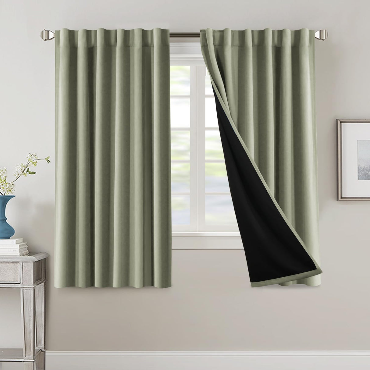 H.VERSAILTEX 100% Blackout Curtains for Bedroom with Black Liner Full Room Darkening Back Tab Rod Pocket 2 Panels