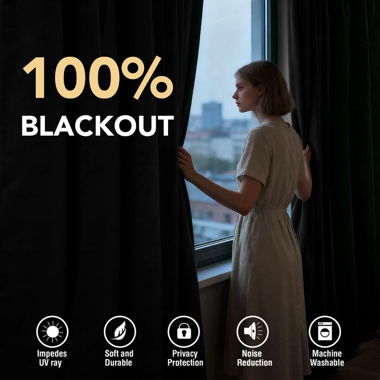 H.VERSAILTEX 100% Blackout Curtains Back Tab Full Light Blocking Thermal Insulated 2 Panels
