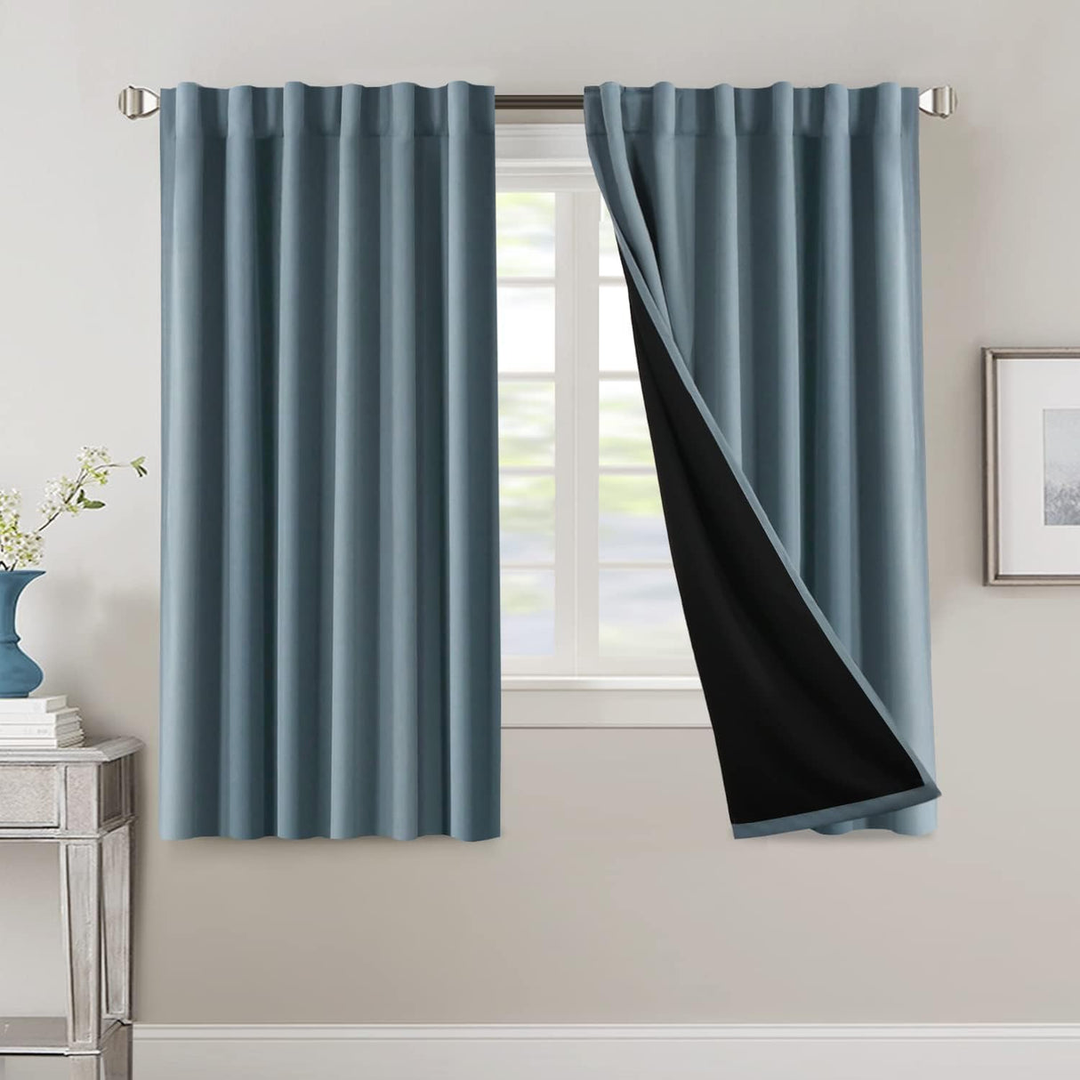 H.VERSAILTEX 100% Blackout Curtains for Bedroom with Black Liner Full Room Darkening Back Tab Rod Pocket 2 Panels