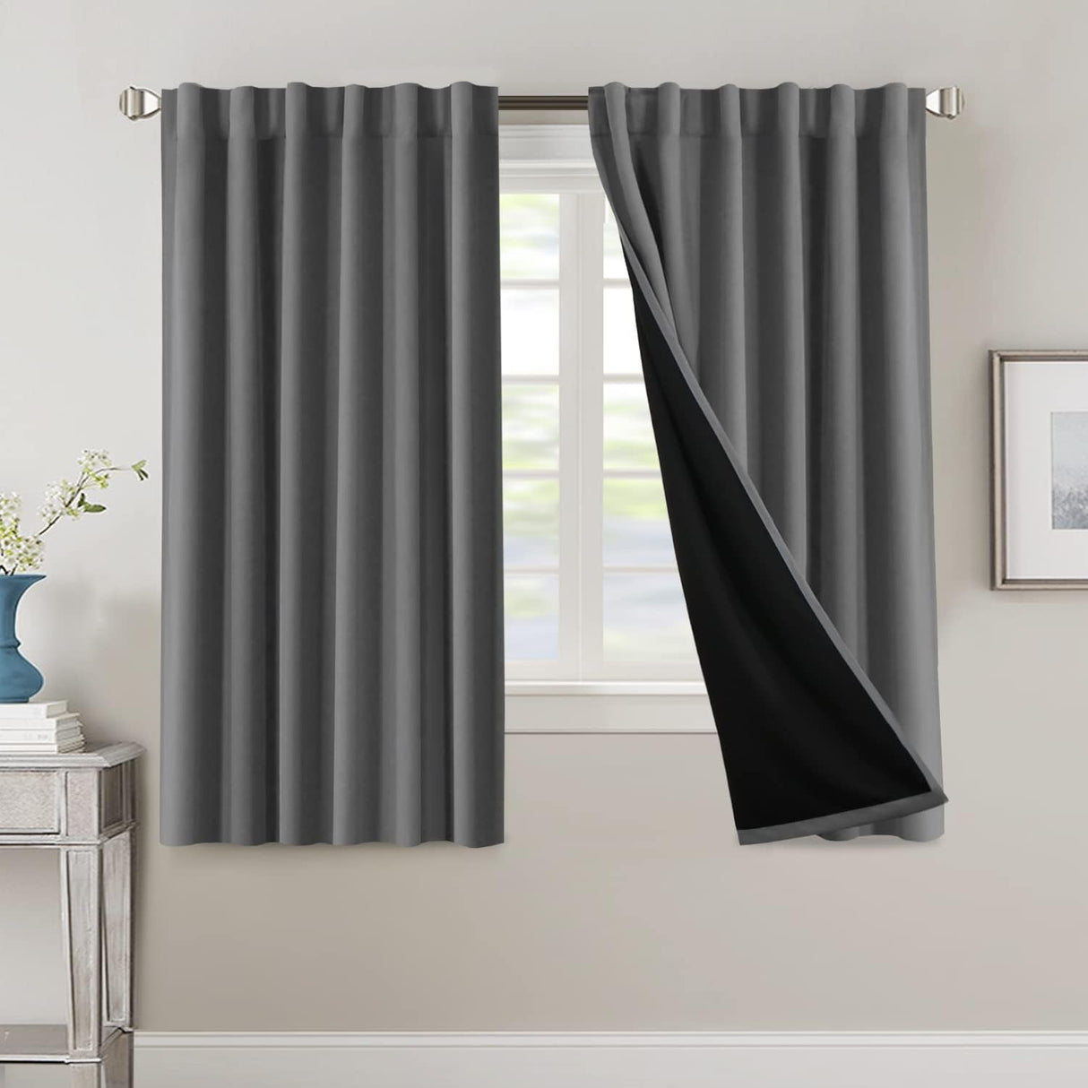 H.VERSAILTEX 100% Blackout Curtains for Bedroom with Black Liner Full Room Darkening Back Tab Rod Pocket 2 Panels