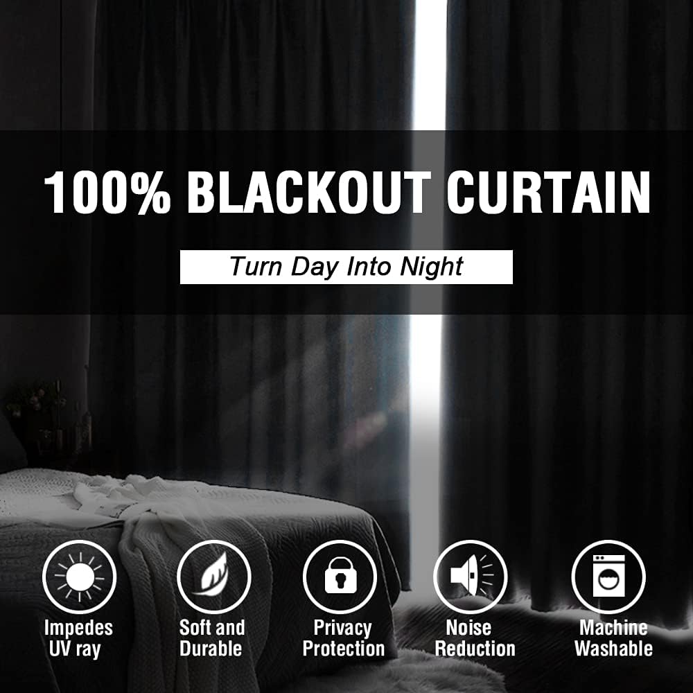 H.VERSAILTEX 100% Blackout Short Curtains for Bedroom Kitchen Privacy Energy Saving Curtain Tiers Set of 2