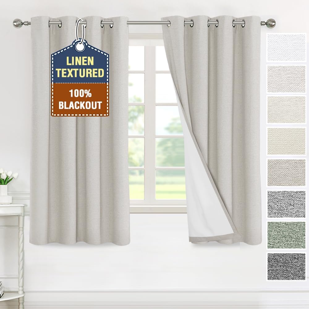 H.VERSAILTEX Linen 100% Blackout Drapes Full Coverage Heat Blocking Curtains for Bedroom